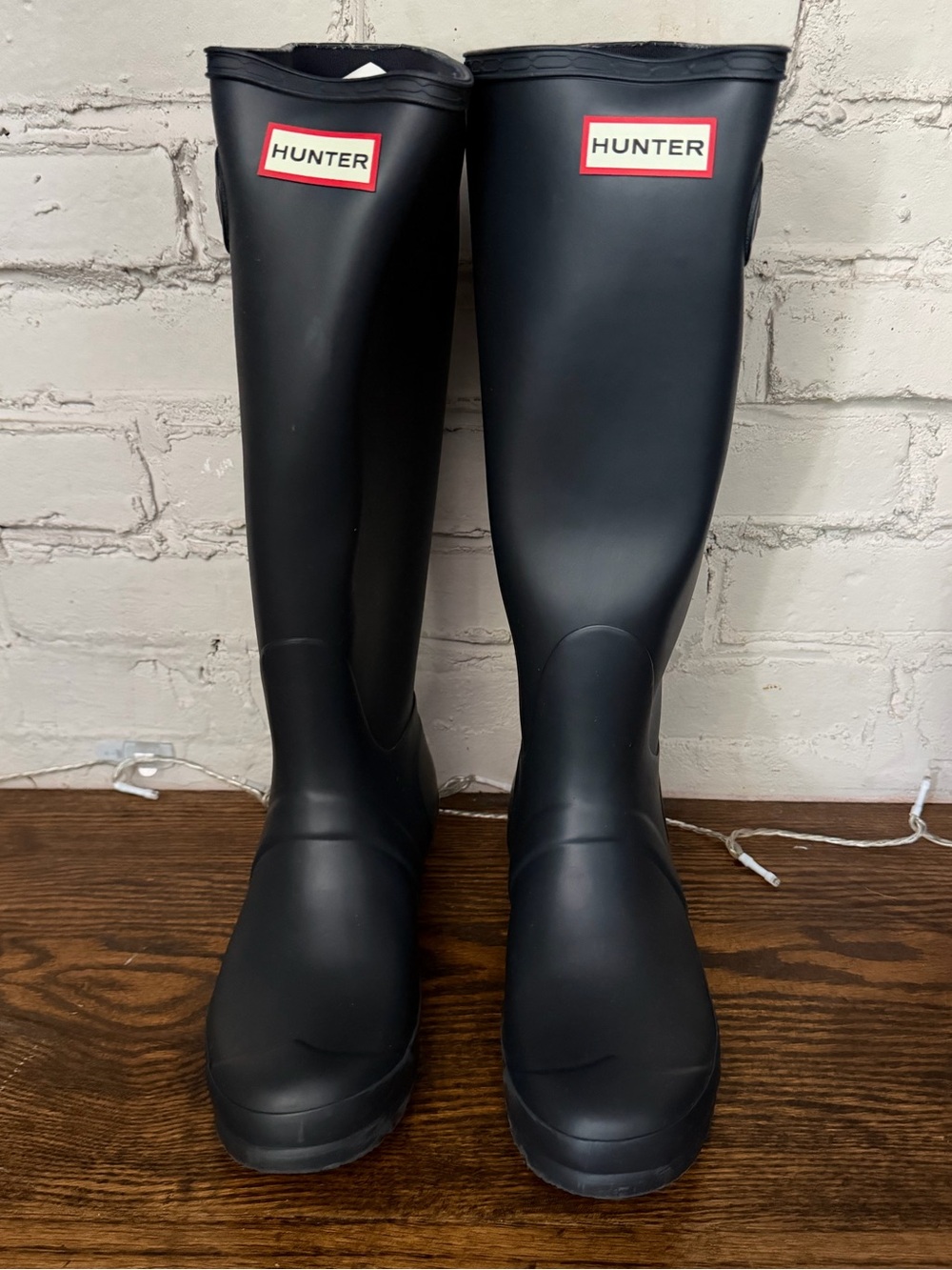 Hunter Navy Tall Rain Boots with Red-Trim Logo